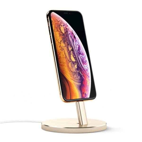 Алуминиева повдигаща поставка за iPhone с Lightning порт - Satechi Aluminum Lightning Charging Stand (златист)