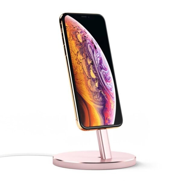 Алуминиева повдигаща поставка за iPhone с Lightning порт - Satechi Aluminum Lightning Charging Stand (розово злато)