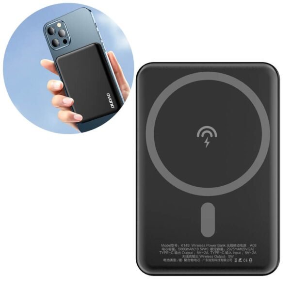 Безжична преносима външна батерия с USB-C вход за iPhone с Magsafe - Dudao Magnetic Wireless Power Bank 5000 mAh 10W (черен)