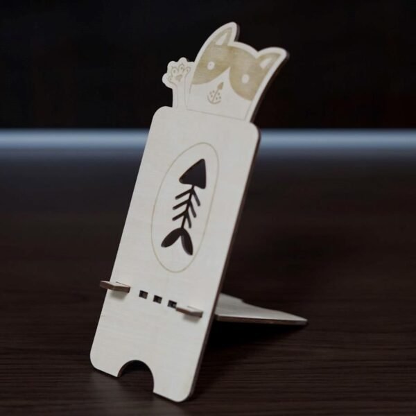 Качествена дървена поставка за бюро за смартфони - Dice Basic Wood Cat Stand