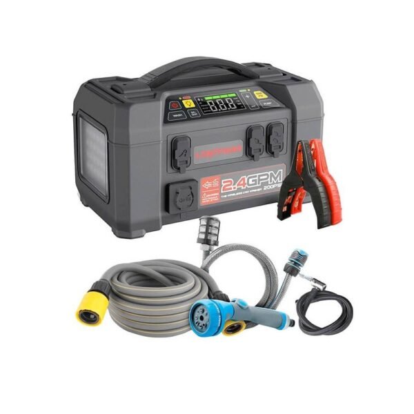 Качествена външна батерия 8800mAh, фенер, JumpStarter, компресор и помпа за вода за автомобил - Lokithor 5-in-1 Power Bank with Jump Starter and Compressor 20000mAh (черен)
