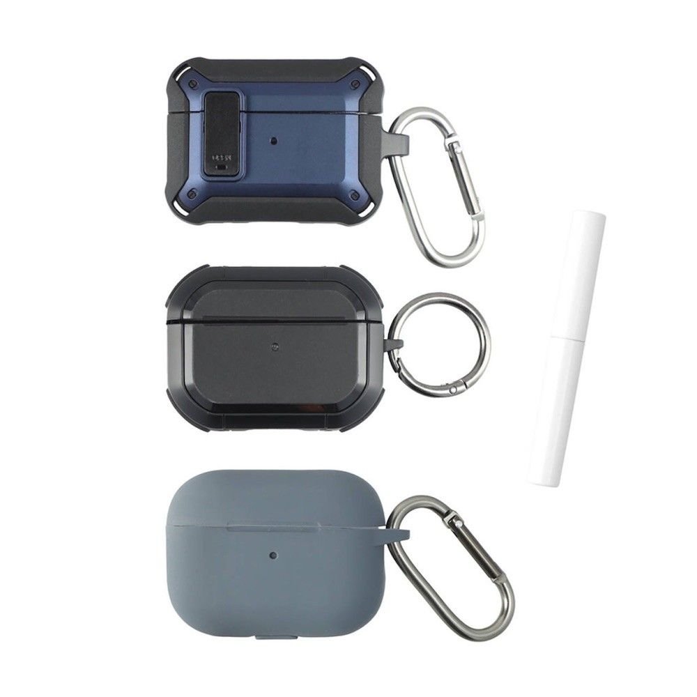 Комплект калъфи с карабинер и ключодържател за Apple AirPods Pro 2, AirPods Pro - 4smarts Alpha AirPods Pro Case Set (син, черен и светлосин)