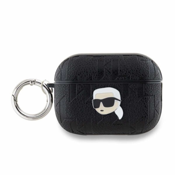 Кожен кейс с карабинер за Apple AirPods Pro 2 - Karl Lagerfeld PU Embossed Karl Head Case (черен)