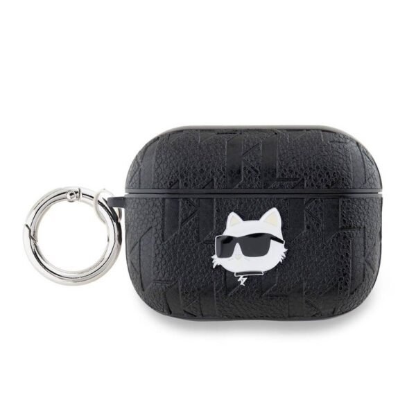Кожен кейс с карабинер за Apple AirPods Pro 2 - Karl Lagerfeld PU Embossed Choupette Head Case (черен)