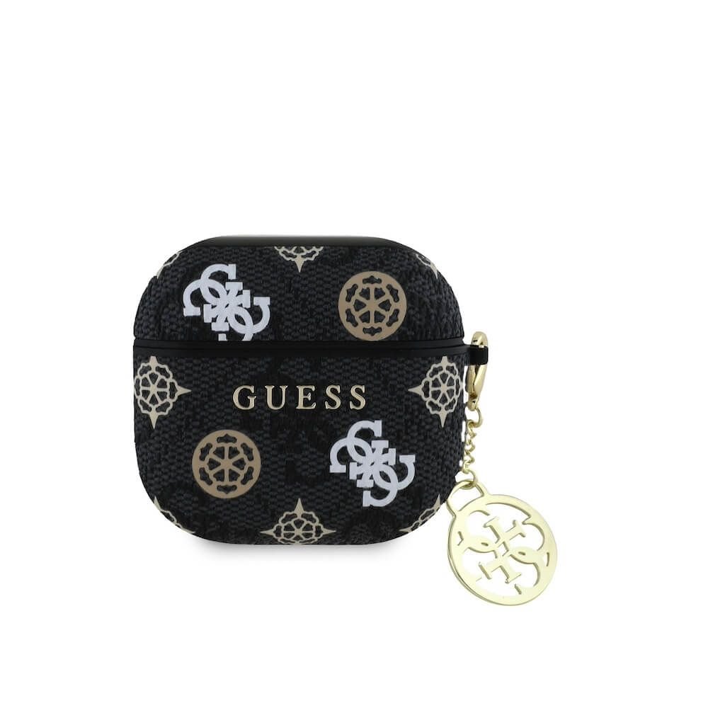 Кожен кейс с висулка за Apple AirPods 4 - Guess PU 4G Peony Charm PU Hard Case (черен)