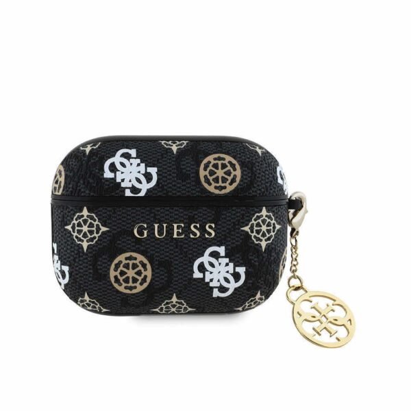 Кожен кейс с висулка за Apple AirPods Pro - Guess PU 4G Peony Charm PU Hard Case (черен)