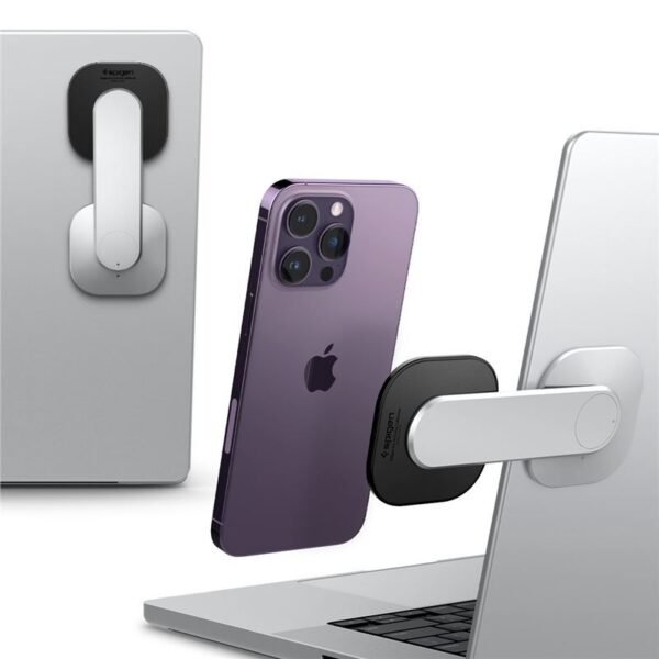 Магнитна поставка за прикрепяне на iPhone с MagSafe за монитори и дисплеи - Spigen OneTap Monitor Laptop Mount S312 (сребрист)