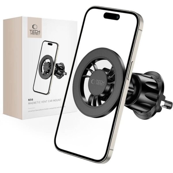 Магнитна поставка за радиатора на кола за iPhone с MagSafe - Tech-Protect N56 Magnetic Vent Car Mount (черен)