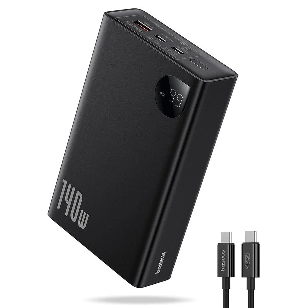 Преносима външна батерия с 2xUSB-C и 1xUSB-A изходи и технология за бързо зареждане - Baseus Adaman Power Bank 140W 24000 mAh (P10021508113-00) (черен)