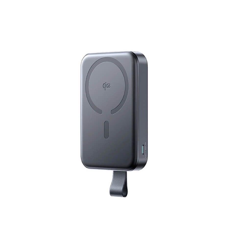 Преносима външна батерия с Lightning порт, USB-C и USB-A изход, безжично зареждане с MagSafe и вградена поставка - Joyroom Qi2 Magnetic Wireless Power Bank 10000 mAh 22.5W (черен)