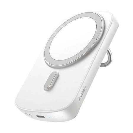 Преносима външна батерия с USB-C порт, безжично зареждане с MagSafe и пръстен против изпускане - Joyroom Magnetic Wireless Ring Holder Power Bank 6000 mAh 20W (бял)