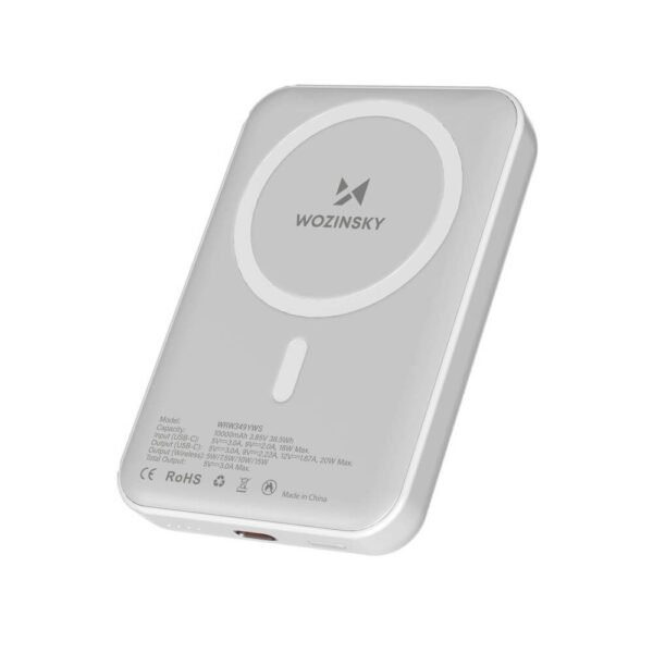 Преносима външна батерия с USB-C порт и безжично зареждане с MagSafe - Wozinsky Magnetic Wireless Charging Power Bank 10000 mAh 20W (бял)