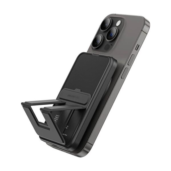 Преносима външна батерия с USB-C порт и безжично зареждане с MagSafe - AmazingThing Thunder Pro Stand Magnetic Wireless Power Bank 5000 mAh 22.5W (черен)