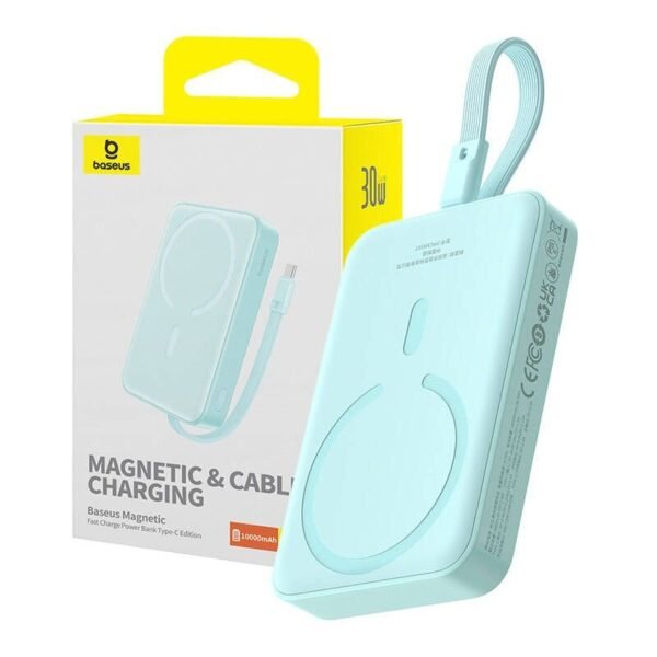 Преносима външна батерия с USB-C порт и безжично зареждане с MagSafe (син) - Baseus Magnetic Mini Wireless Charging Power Bank 10000 mAh 30W (P1002210B333)