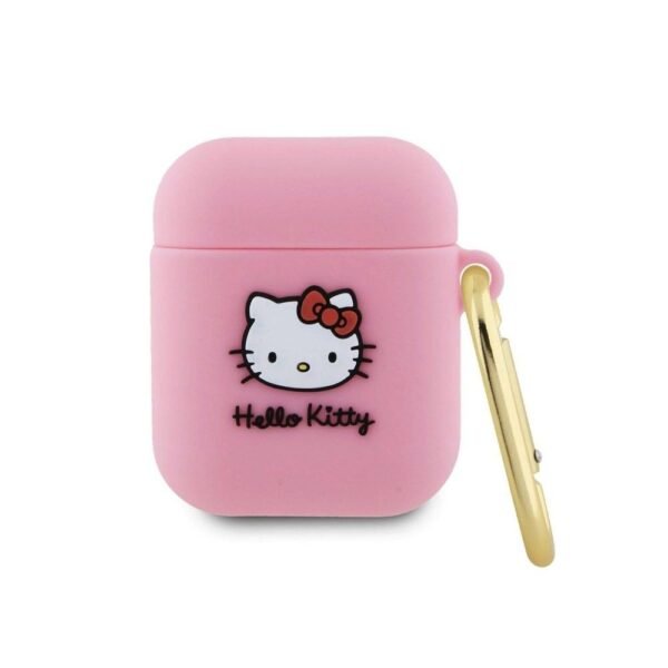Силиконов калъф с карабинер за Apple AirPods и Apple AirPods 2 - Hello Kitty AirPods Liquid Silicone 3D Kitty Head Logo Case (розов)