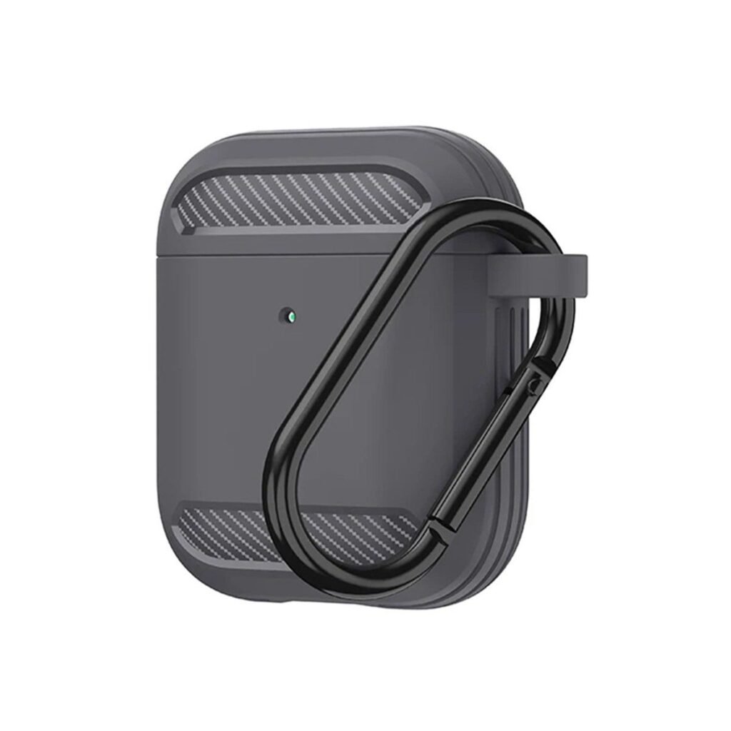 Силиконов калъф с карабинер за Apple AirPods и Apple AirPods 2 - Techsuit Carbon Silicone Case (сив)