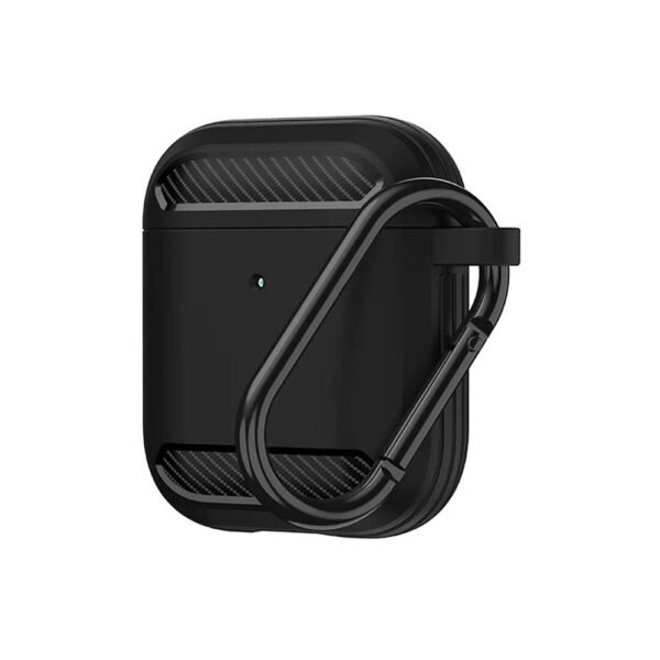 Силиконов калъф с карабинер за Apple AirPods и Apple AirPods 2 - Techsuit Carbon Silicone Case (черен)