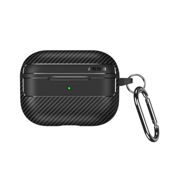 Силиконов калъф с карабинер за Apple Airpods Pro 2, AirPods Pro (черен) - Techsuit CarbonFiber Silicone Case