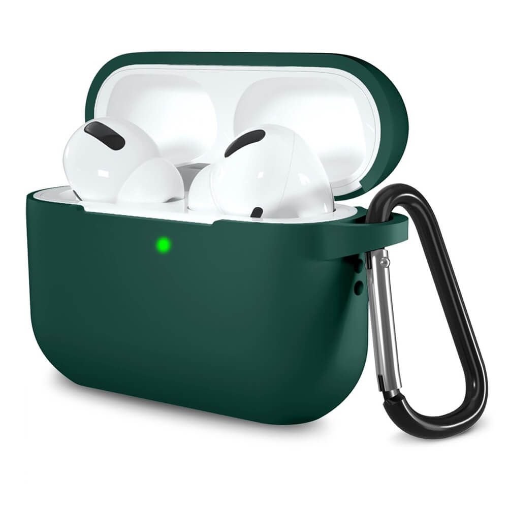 Силиконов калъф с карабинер за Apple Airpods Pro 2, AirPods Pro (зелен) - Techsuit Silicone Case