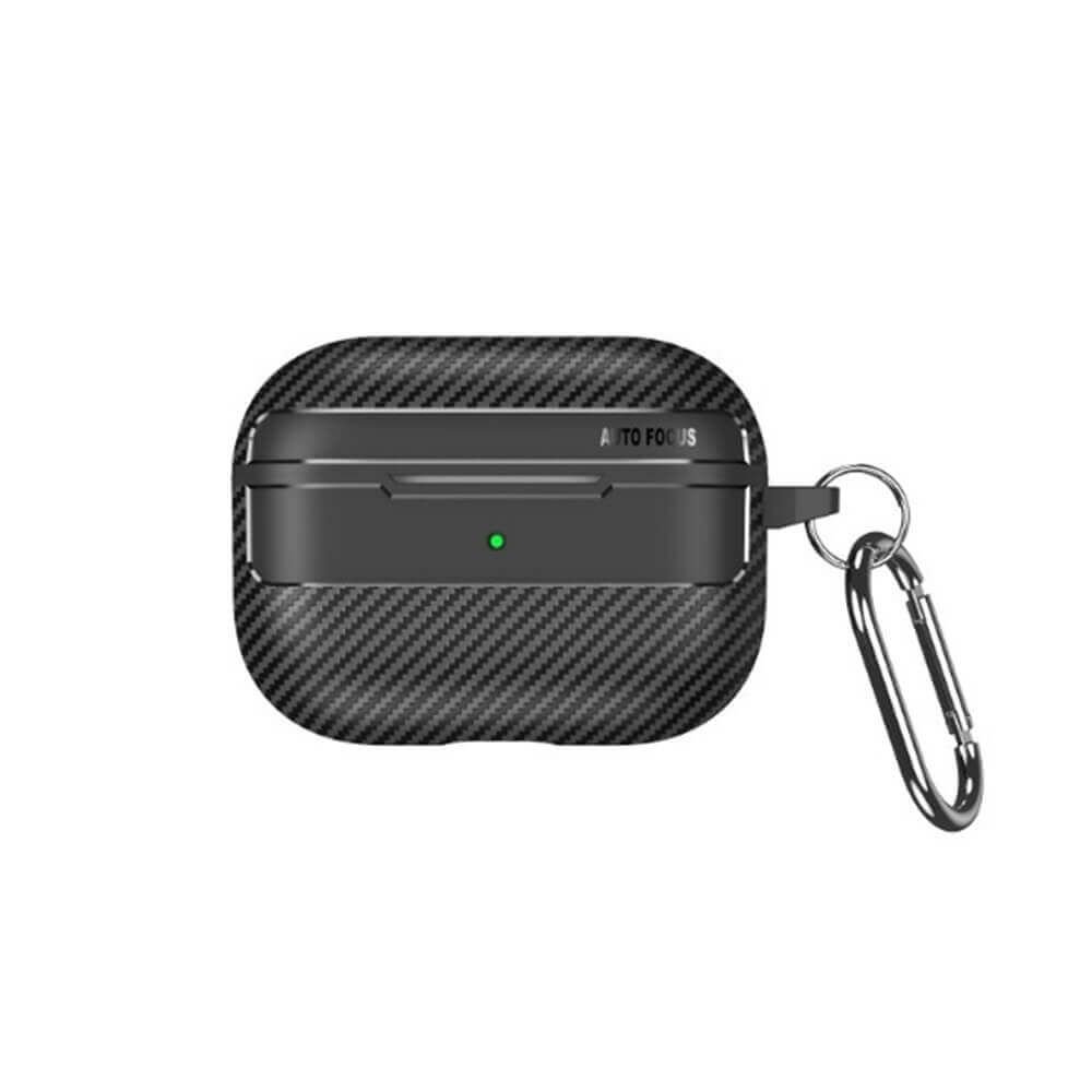 Силиконов калъф с карабинер за Apple Apple AirPods 4 (черен) - Techsuit CarbonFiber Silicone Case