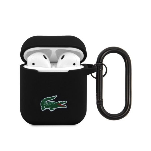 Силиконов калъф с карабинер за Apple Apple AirPods и Apple AirPods 2 - Lacoste AirPods Liquid Silicone Croc Logo Case (черен)