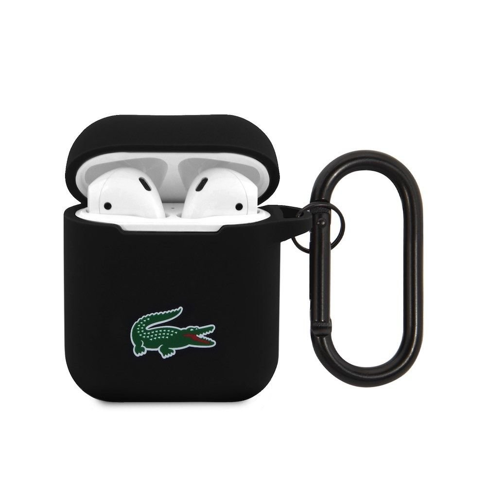 Силиконов калъф с карабинер за Apple Apple AirPods и Apple AirPods 2 - Lacoste AirPods Liquid Silicone Croc Logo Case (черен)