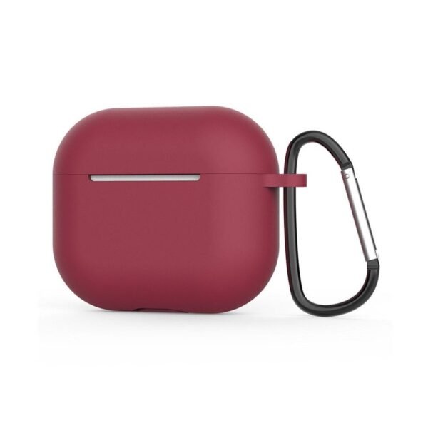 Тънък силиконов калъф с карабинер за Apple Airpods 4 (бордо) - Techsuit Silicone Case