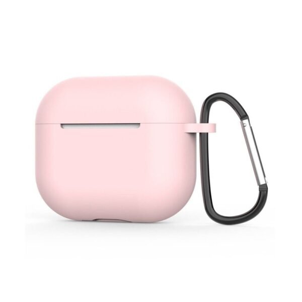 Тънък силиконов калъф с карабинер за Apple Airpods 4 (розов) - Techsuit Silicone Case