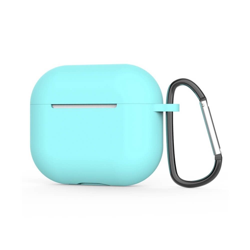 Тънък силиконов калъф с карабинер за Apple Airpods 4 (светлосин) - Techsuit Silicone Case