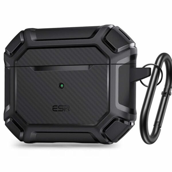 Удароустойчив силиконов калъф с карабинер за Apple AirPods 3 - ESR AirPods 3 Shock Armor Case (черен)