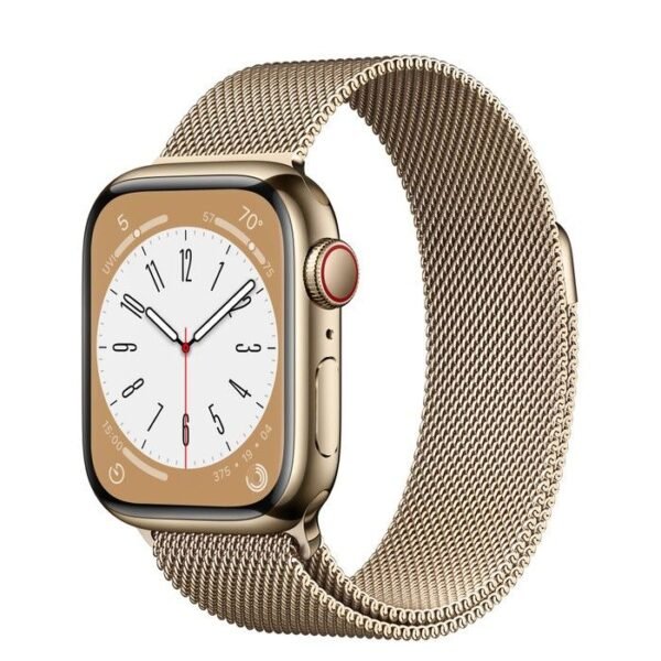 Умен часовник от Apple - Apple Watch Series 8 Cellular, 41mm Gold Stainless Steel Case with Gold Milanese Loop