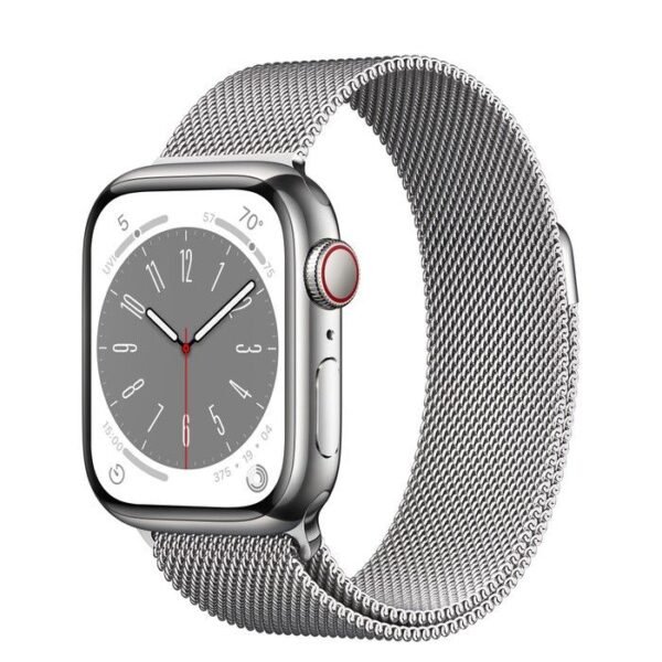Умен часовник от Apple - Apple Watch Series 8 Cellular, 41mm Silver Stainless Steel Case with Silver Milanese Loop