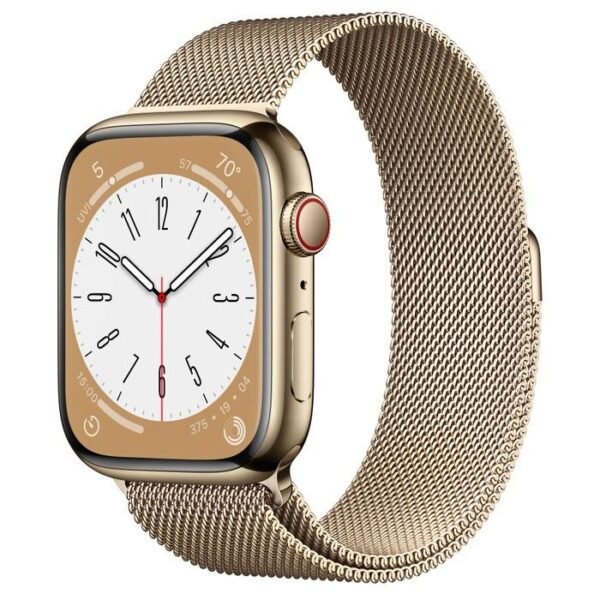 Умен часовник от Apple - Apple Watch Series 8 Cellular, 45mm Gold Stainless Steel Case with Gold Milanese Loop