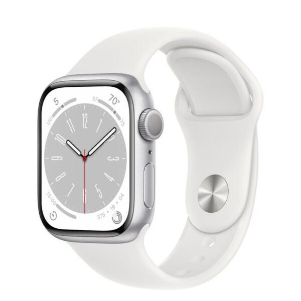 Умен часовник от Apple - Apple Watch Series 8 Cellular, 45mm Silver Aluminium Case with White Sport Band