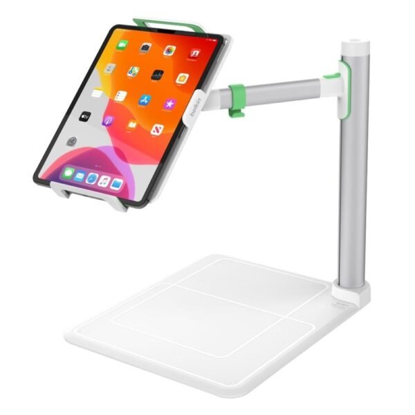 Висококачествена поставка за презентации за iPad и други таблети - Belkin Tablet Stage 2 Stand (бял-сребрист)