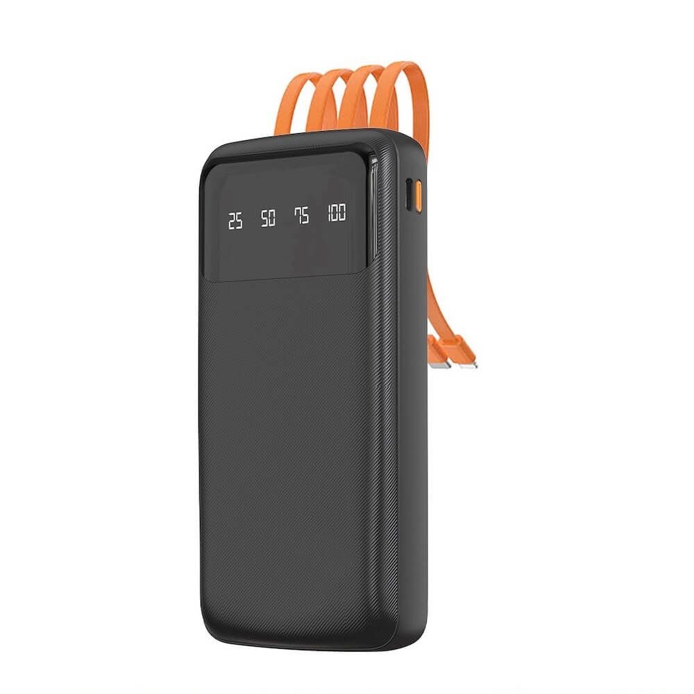 Външна батерия с вградени USB-A, USB-C, Lightning и microUSB кабели - Dudao K6Pro Universal Power Bank 10000 mAh (черен)