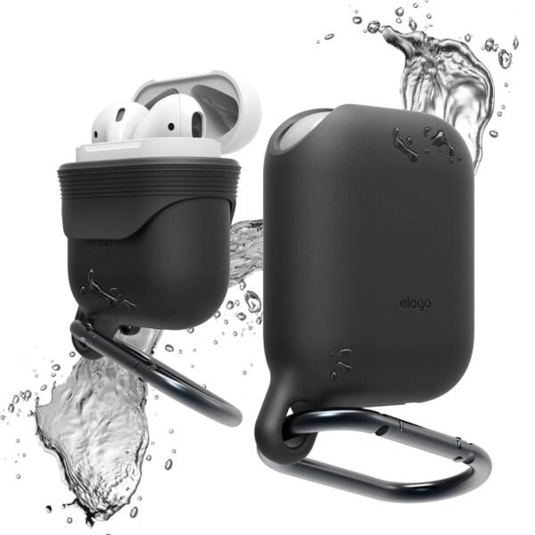 Водоустойчив силиконов калъф с карабинер за Apple Airpods - Elago Airpods Waterproof Hang Case (черен)