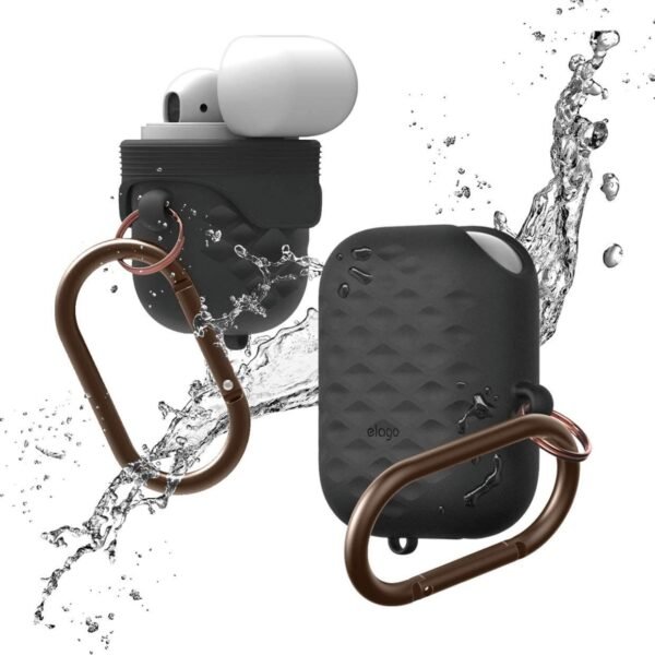 Водоустойчив силиконов калъф с карабинер за Apple Airpods - Elago Airpods Waterproof Active Hang Case (черен)
