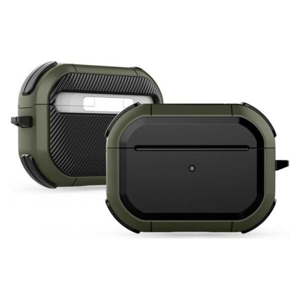 Хибриден удароустойчив кейс с карабинер за Apple Airpods Pro, Airpods Pro 2 - Tech-Protect Rough Hybrid Case (зелен)