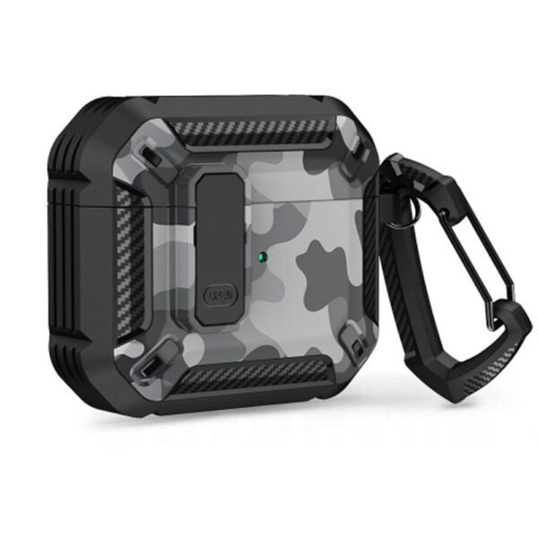 Хибриден удароустойчив кейс с карабинер за Apple Airpods Pro, Airpods Pro 2 - Tech-Protect X-Carbo Hybrid Case (сив-камуфлаж)