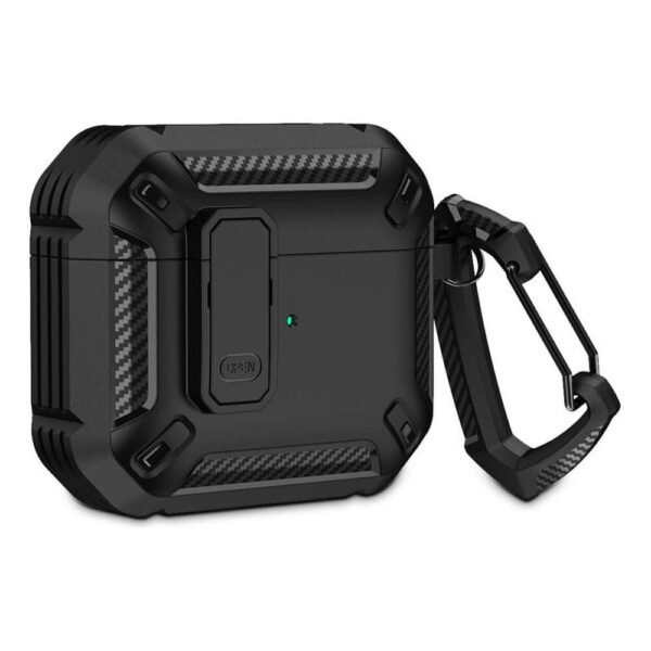 Хибриден удароустойчив кейс с карабинер за Apple Airpods Pro, Airpods Pro 2 - Tech-Protect X-Carbo Hybrid Case (черен)