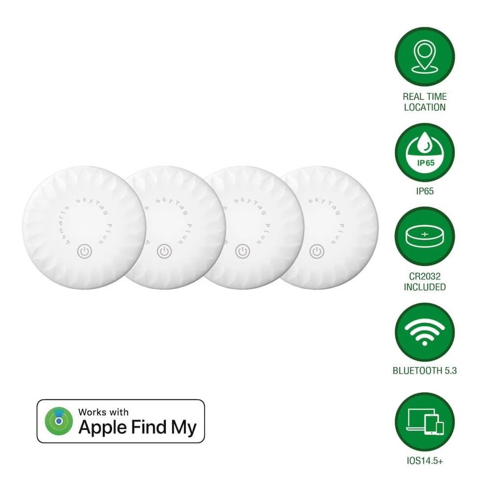 Комплект от 4 броя устройство за намиране на изгубени вещи чрез FindMy - 4smarts SkyTag Plus Location Finder 4 Set (бял)